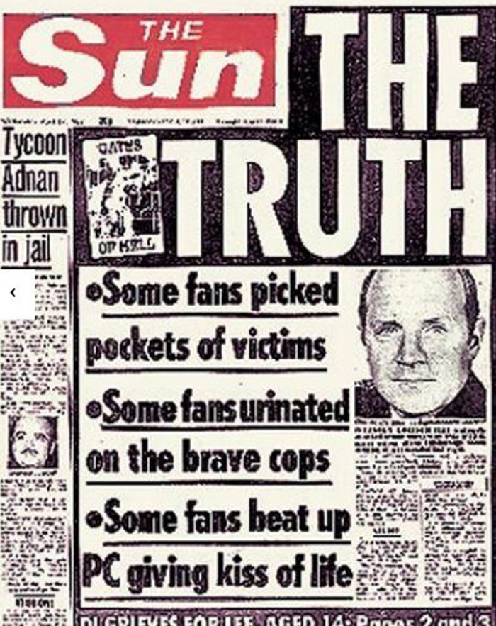Hillsborough, copertina del Sun The Truth