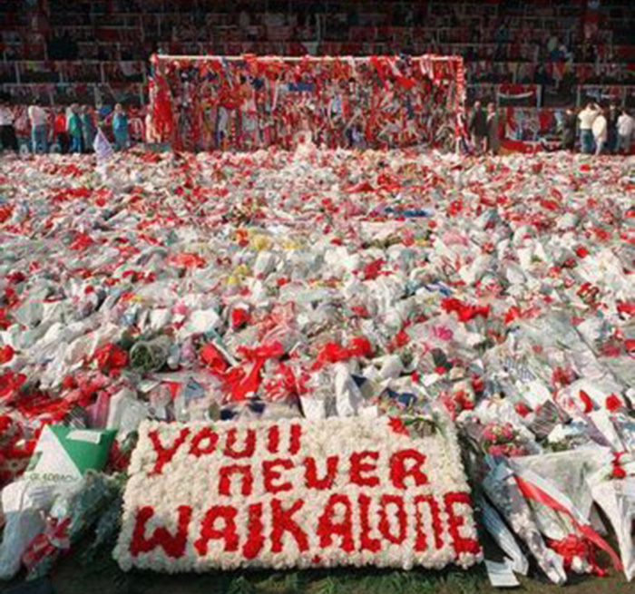 Hillsborough, flowers on the pitch
